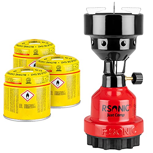 Mianova Gaskocher Campingkocher Kohle Anzünder Gaskartuschen Grill Notfallkocher Gas Kocher Set 3 Gasflaschen Kohleanzünder Aufsatz Rot von Mianova