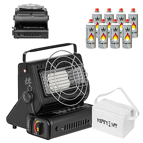 Mianova Keramik Gas Camping Heizung Kocher 90° drehbar 1,3 KW Heizstrahler Gasheizung Campingkocher Gaskocher Notfallkocher 8 Glasflaschen Gaskartuschen von Mianova