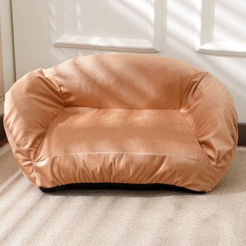 Miaogoo Beruhigendes Hundebett, Haustiersofa mit rutschfester Unterseite, abnehmbar, waschbar, Welpenschlafbett, Katzen-Couch, stützende Hunde-Schlafmatratze (70 x 42 x 30 cm, Khaki) von Miaogoo
