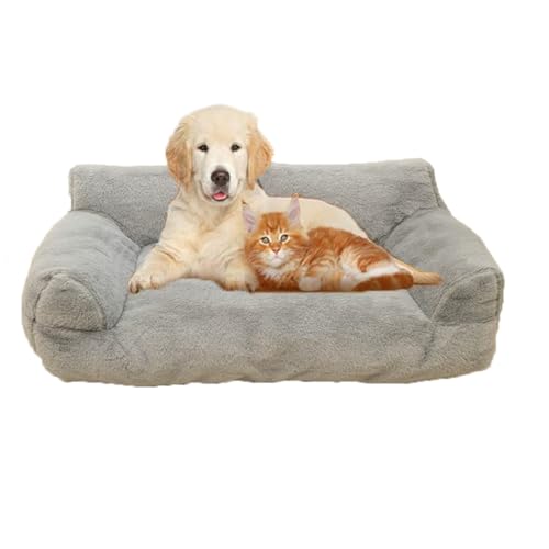 Miaogoo Katzenbett, Hundesofakissen, Haustier-Couch-Pad, flauschig, beruhigendes Bett mit Nackenstütze und rutschfester Unterseite, Schlafmatratze für große kleine Hunde und Katzen, Größe XL (90 x 55 von Miaogoo