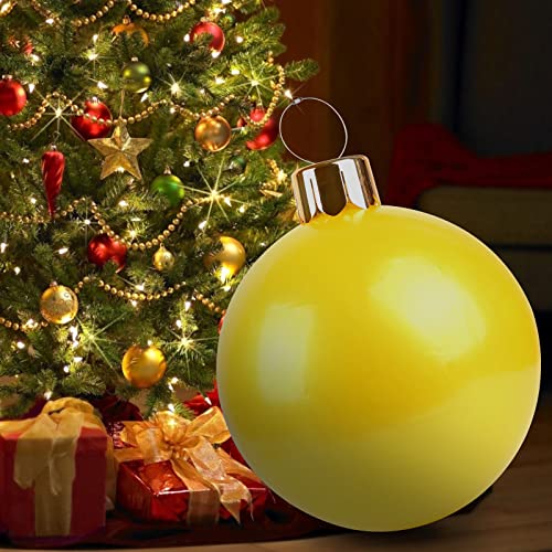 Groß Weihnachten Aufblasbar Ball, 25 Zoll PVC Wasserdicht Weihnachtskugel Deko Gartendekorationen Christbaumkugel Ornamente mit Aufhängeöse Luftpumpe für Garten Indoor Outdoor Dekoration (Gold) von Miaosen