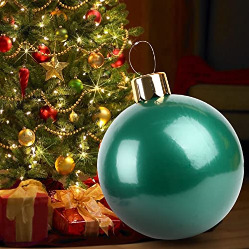 Groß Weihnachten Aufblasbar Ball, 25 Zoll PVC Wasserdicht Weihnachtskugel Deko Gartendekorationen Christbaumkugel Ornamente mit Aufhängeöse Luftpumpe für Garten Indoor Outdoor Dekoration (Grün) von Miaosen