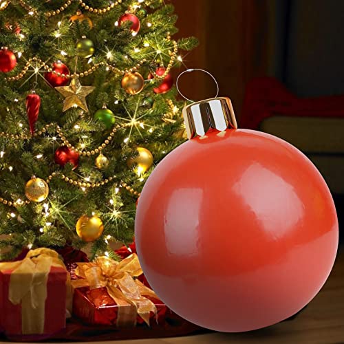 Groß Weihnachten Aufblasbar Ball, 25 Zoll PVC Wasserdicht Weihnachtskugel Deko Gartendekorationen Christbaumkugel Ornamente mit Aufhängeöse Luftpumpe für Garten Indoor Outdoor Dekoration (Rot) von Miaosen