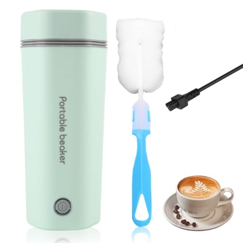 Reise-Wasserkocher Elektrisch, Kleiner Tragbarer Wasserkocher 350ml Schnell kochen Wasserkocher, Mini-Thermoskanne 304 Edelstahl-Liner Teekanne Trockenschutz Geeignet für Milch, Kaffee (Hellgrün) von Miaosen