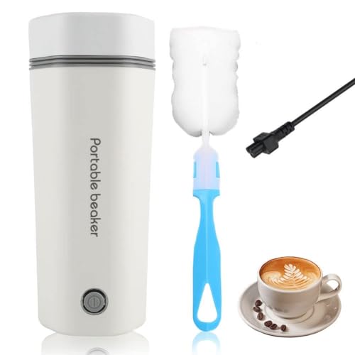 Reise-Wasserkocher Elektrisch, Kleiner Tragbarer Wasserkocher 350ml Schnell kochen Wasserkocher, Mini-Thermoskanne 304 Edelstahl-Liner Teekanne Trockenschutz Geeignet für Milch, Kaffee (Weiß) von Miaosen