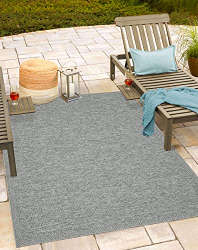 Mia´s Teppiche Denver robuster Outdoor Teppich, modern, Wetterfest & UV-beständig, für Balkon, Terrasse und Wintergarten, flach, auch für Küche oder Esszimmer, Grau, 160 x 220 cm von Mias Teppiche