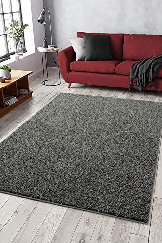 Mia´s Teppiche Lessy Waschbar Teppich, Hochflor, Langflor, Wohnzimmer, Schlafzimmer, Einfarbig, waschbar, Anti-Rutsch, 30 mm Florhöhe, Anthrazit, 160 x 230 cm von Mias Teppiche