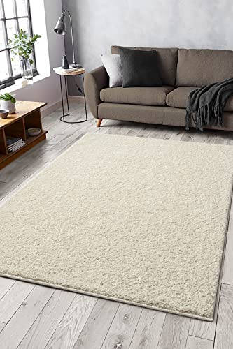 Mia´s Teppiche Lessy Waschbar Teppich, Hochflor, Langflor, Wohnzimmer, Schlafzimmer, Einfarbig, waschbar, Anti-Rutsch, 30 mm Florhöhe, Creme, 120 x 170 cm von Mias Teppiche