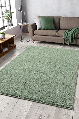 Mia´s Teppiche Lessy Waschbar Teppich, Hochflor, Langflor, Wohnzimmer, Schlafzimmer, Einfarbig, waschbar, Anti-Rutsch, 30 mm Florhöhe, Grün, 120 x 170 cm von Mias Teppiche