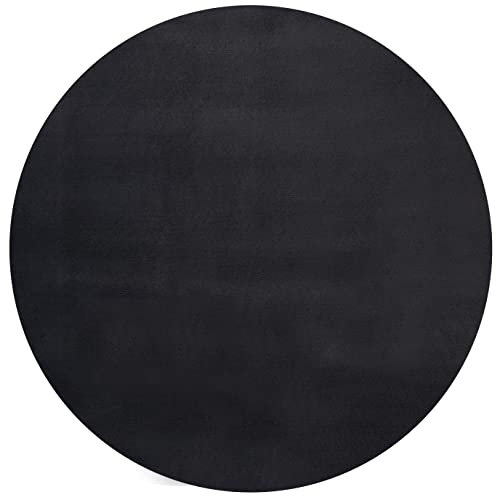 Mia´s Teppiche Luna kuschelig Warmer Fellteppich, weich und elegant, waschbar und Fußbodenheizung geeignet, Öko-Tex Zertifiziert, Schwarz, 117 cm Rund von Mias Teppiche