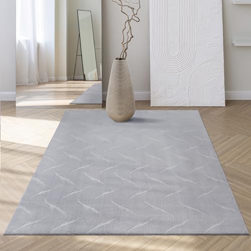 Mia´s Teppiche Rosy - moderner und weicher Teppich Wohnzimmer Schlafzimmer mit Anti-Rutsch-Rücken und 3D-Optik, Flauschige Oberfläche, pflegeleicht und robust, Grau, 60 x 100 cm von Mias Teppiche