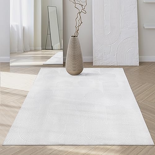 Mia´s Teppiche Rosy - stilvoller 3D Teppich mit Anti-Rutsch-Rücken, flauschig, rutschfest und pflegeleicht, Weiß, 120 x 160 cm von Mias Teppiche