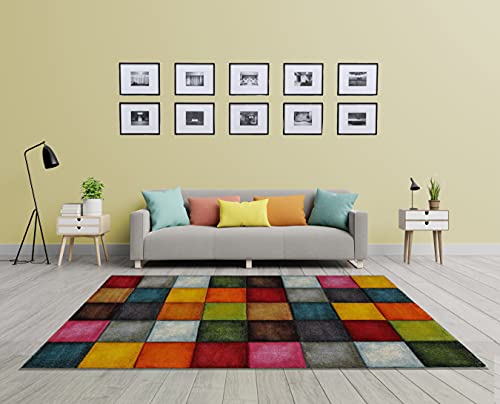 Mia's Teppiche Smaragd - Moderner Designer Teppich - Bunt Karo Vierecke, Mehrfarbig, Grösse:200x290 cm von Mias Teppiche