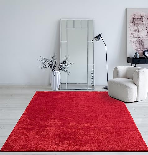 Mia´s Teppiche Taos kuscheliger Kurzflor Teppich, Anti-Rutsch Unterseite, Waschbar bis 30 Grad, Super Soft, Felloptik, Rot, 240 x 340 cm von Mias Teppiche