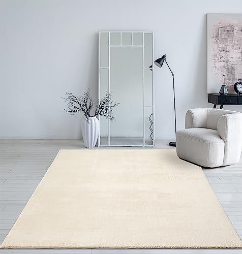 Mia´s Teppiche Taos kuscheliger Kurzflor Teppich, Anti-Rutsch Unterseite, Waschbar bis 30 Grad, Super Soft, Felloptik, Beige, 80 x 300 cm von Mias Teppiche