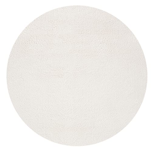 Mia´s Teppiche Taos kuscheliger Kurzflor Teppich, Anti-Rutsch Unterseite, Waschbar bis 30 Grad, Super Soft, Felloptik, Creme, 120 x 120 cm Round von Mias Teppiche