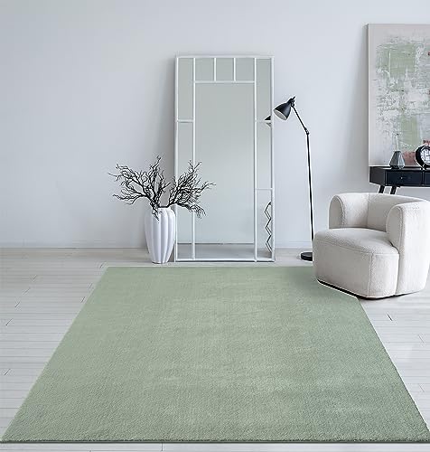 Mia´s Teppiche Taos kuscheliger Kurzflor Teppich, Anti-Rutsch Unterseite, Waschbar bis 30 Grad, Super Soft, Felloptik, Green, 140 x 200 cm von Mias Teppiche