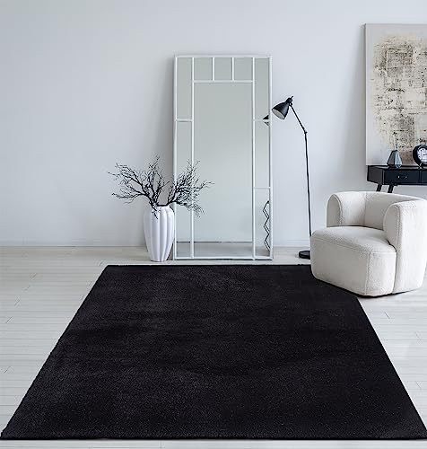 Mia´s Teppiche Taos kuscheliger Kurzflor Teppich, Anti-Rutsch Unterseite, Waschbar bis 30 Grad, Super Soft, Felloptik, Schwarz, 200 x 280 cm von Mias Teppiche