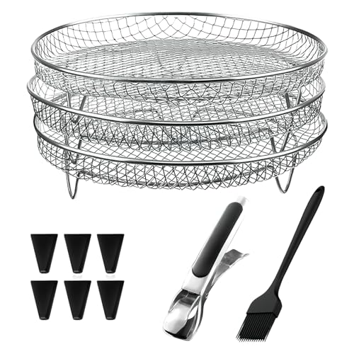 Miawtro Air Fryer Racks Set,Edelstahl Air Fryer Korb mit Bürste,Clip,6 Silikon Fußpolster, Körbe für Airfryer für Ninja Air Fryer,Gestell Passend für Alle 4,2-5,8-Qt-Airfryer-Zubehörteile von Miawtro
