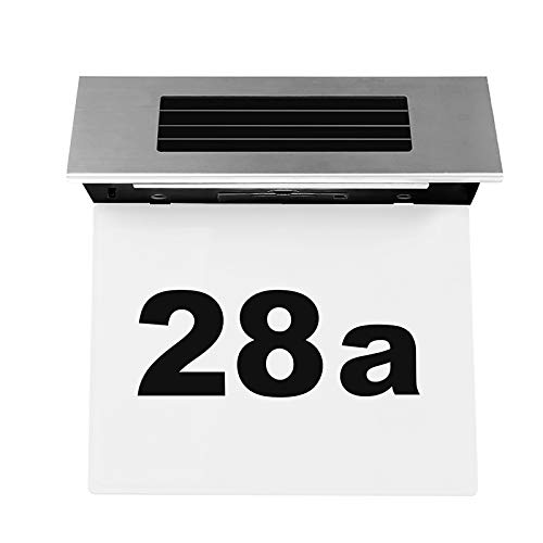 Miawtro Edelstahl Hausnummer Beleuchtet Solar, Wetterfest Hausnummer Beleuchtet Mit 4 LEDs Dämmerungssensor, Hausnummer Mit 0-9 Zahlen A-H Buchstaben Leuchte Haus Nummer Schild Außen（Halbmondweiß） von Miawtro