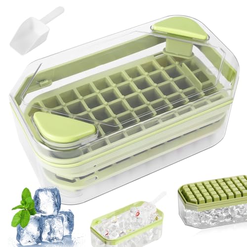 Miawtro Eiswürfelform Mit Deckel Und Behälter, Eiswürfelbehälter Mit 2 Silikon Eiswürfelformen,Ice Cube Tray Bietet Platz Für 100 Eiswürfel，Eiswürfelformen Für Die Herstellung Von Eiswürfeln von Miawtro