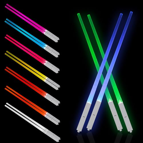 Miawtro Essstäbchen, 4 Paar Essstäbchen, LED Lightsaber Chopsticks Mit 9 Farbmodi, Lebensmittelecht Bpa-Frei, Leuchtende Essstäbchen Für Sushi Besteck Abnehmbar, Spülmaschinensicher von Miawtro