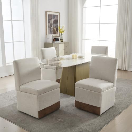 Miawtro Gepolsterte Esszimmerstühle 2er Set Drehbare Esszimmerstühle Küchenstühle Rollen & Lagerung Bequemer Moderner Rollsessel für Wohnzimmer Armloser Stuhl aus Stoff (Beige) von Miawtro