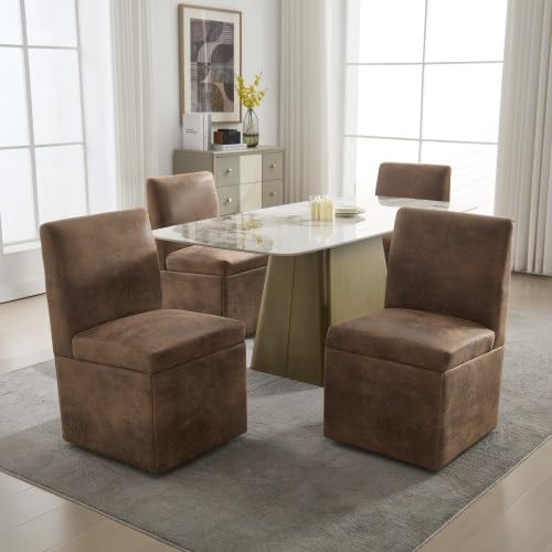 Miawtro Gepolsterte Esszimmerstühle 2er Set Drehbare Esszimmerstühle Küchenstühle Rollen & Lagerung Bequemer Moderner Rollsessel für Wohnzimmer Armloser Stuhl aus Stoff (Coffee) von Miawtro