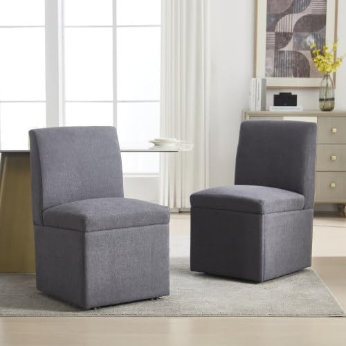 Miawtro Gepolsterte Esszimmerstühle 2er Set Drehbare Esszimmerstühle Küchenstühle Rollen & Lagerung Bequemer Moderner Rollsessel für Wohnzimmer Armloser Stuhl aus Stoff (Gray) von Miawtro