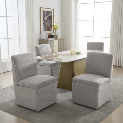 Miawtro Gepolsterte Esszimmerstühle 2er Set Drehbare Esszimmerstühle Küchenstühle Rollen & Lagerung Bequemer Moderner Rollsessel für Wohnzimmer Armloser Stuhl aus Stoff (Light Grey) von Miawtro