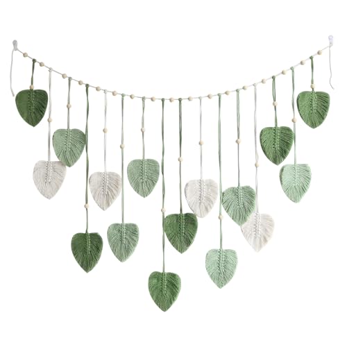 Miawtro Makramee Wandbehang,120 * 75cm Wandteppich Boho Groß,Makramee Blätter Wandteppich,Boho Wanddeko,Deko Grün,Verfügbar Als Kinderzimmer Deko,Wanddeko Schlafzimmer,Geeignet für den Urlaub von Miawtro