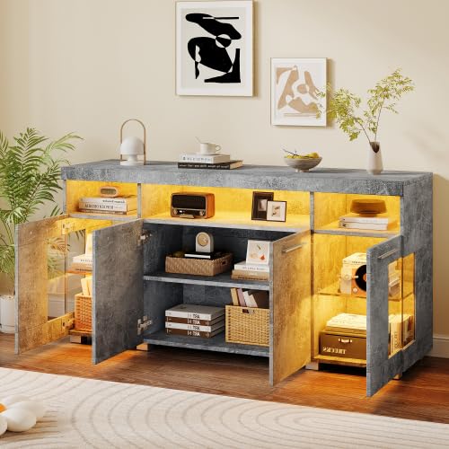 Miawtro Sideboard mit LED-Beleuchtung, Hochglanz Kommode Anrichte Schrank mit 4 Türen & Offene Staufächer, Mehrzweckschrank mit Glastüren, Aufbewahrungsschrank für Wohnzimmer, Esszimmer, Flur (Gray) Miawtro Sideboard mit LED-Beleuchtung, Hochglanz Kommode Anrichte Schrank mit 4 Türen & Offene Staufächer, Mehrzweckschrank mit Glastüren, Aufbewahrungsschrank für Wohnzimmer, Esszimmer, Flur (Gray) von Miawtro