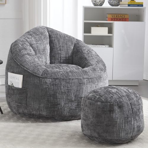 Miawtro Sitzsack Sofa,Bodensofa, Stuhl Hochdruck Schaumstoff, Sitzsack Stuhl Erwachsene, Material mit gepolsterten Schaumstoffpolsterung komprimiert Sitzsack mit Fußstütze (Graue) von Miawtro