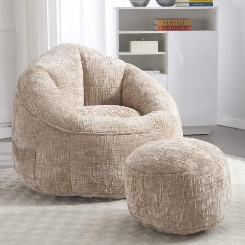 Miawtro Sitzsack Sofa,Bodensofa, Stuhl Hochdruck Schaumstoff, Sitzsack Stuhl Erwachsene, Material mit gepolsterten Schaumstoffpolsterung komprimiert Sitzsack mit Fußstütze (Khaki) von Miawtro