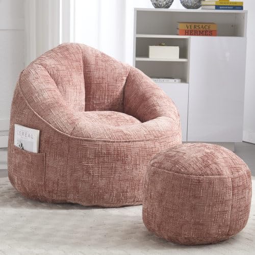 Miawtro Sitzsack Sofa,Bodensofa, Stuhl Hochdruck Schaumstoff, Sitzsack Stuhl Erwachsene, Material mit gepolsterten Schaumstoffpolsterung komprimiert Sitzsack mit Fußstütze (Rosa) von Miawtro