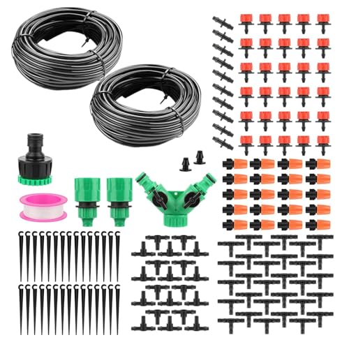 Garten BewässerungsSystem, 149Pcs Garten Bewässerung Kit, 15M Bewässerungsrohre,Automatik Tröpfchenbewässerung Gartenbewässerung Misting Kühlsystem für Landschaft,Flower Bed und Terrasse Pflanzen, Gew von Miayical