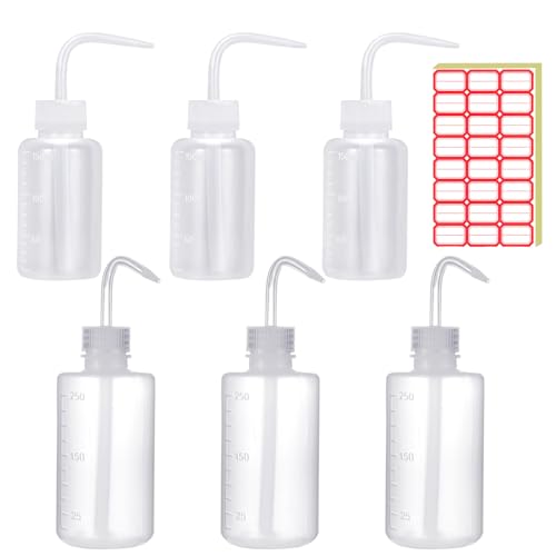 Spritzflasche, Dosierflasche, Laborflasche Waschflasche, Bottle Quetschflasche Kunststoff 3*150ML+3*250ML Transpartent Kunststoff, Gießflasche Tattoo Flasche für Pflanzenbewässerung Laborreinigung von Miayical