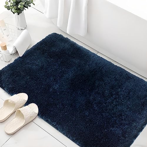 Mibao Badteppich, rutschfeste und waschbare Badematte, Weicher Flauschiger Badvorleger, Shaggy Hochflor-Mikrofasermatte für das Badezimmer, Badezimmerteppich 50 x 80 cm Dunkel Blau von Mibao