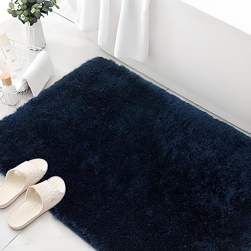 Mibao Badteppich, rutschfeste und waschbare Badematte, Weicher Flauschiger Badvorleger, Shaggy Hochflor-Mikrofasermatte für das Badezimmer, Badezimmerteppich 60 x 90 cm Dunkel Blau von Mibao