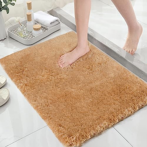 Mibao Badteppich, rutschfeste und waschbare Badematte, Weicher Flauschiger Badvorleger, Shaggy Hochflor-Mikrofasermatte für das Badezimmer, Badezimmerteppich Beige 40 x 60 cm von Mibao