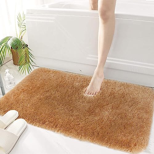 Mibao Badteppich, rutschfeste und waschbare Badematte, Weicher Flauschiger Badvorleger, Shaggy Hochflor-Mikrofasermatte für das Badezimmer, Badezimmerteppich Beige 50 x 80 cm von Mibao