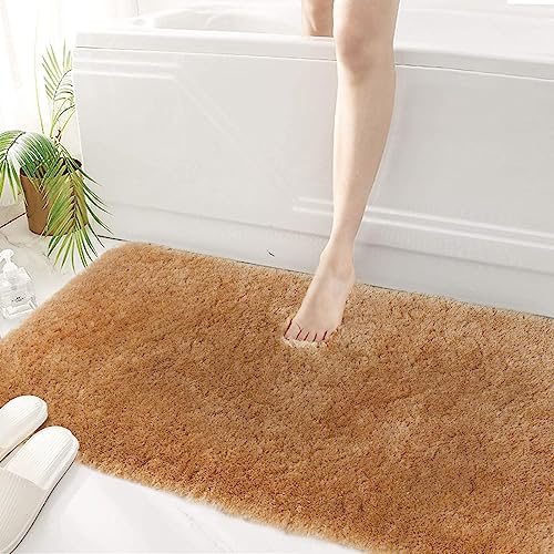 Mibao Badteppich, rutschfeste und waschbare Badematte, Weicher Flauschiger Badvorleger, Shaggy Hochflor-Mikrofasermatte für das Badezimmer, Badezimmerteppich Beige 60 x 90 cm von Mibao