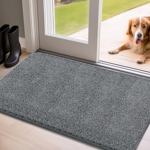 Mibao Fußmatte Innen 80 x 120 cm, Schmutzfangmatte für den Eingangsbereich, Türmatte, rutschfeste, Super Saugfähige Willkommen Matte Teppich für Haustür, Hintertür, Schuhe und Pfoten, Grau von Mibao