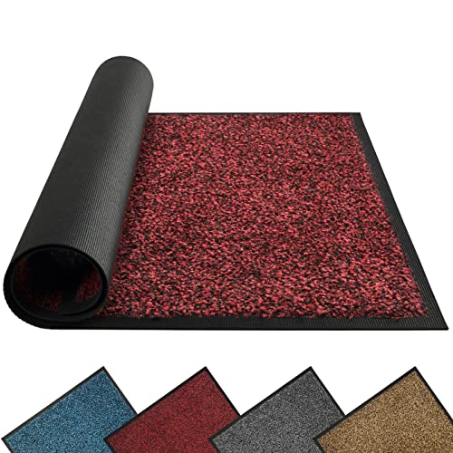 Mibao Fußmatte für Innen & Außen, 40x60cm Schwarz Rot Fußmatten, Dauerhaft Waschbar Fussmatte, Schmutzfangmatte rutschfest für Eingangsbereich, Türmatte mit Naturkautschukrücken von Mibao