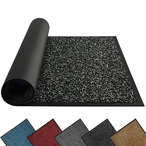 Mibao Fußmatte für Innen & Außen, 90x120cm Anthrazit Schwarz Fußmatten, Dauerhaft Waschbar Fussmatte, Schmutzfangmatte rutschfest für Eingangsbereich, Türmatte mit Naturkautschukrücken von Mibao