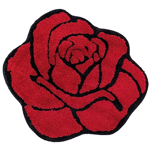 Niedliche Rosen-Badematte für Badezimmer, luxuriöse rote Badezimmermatten, rutschfest, blumenförmig, Badewannenteppich, florales Badezimmer, Plüsch, Duschteppiche, Rohr/Waschbecken/WC, 59.9x64.8 cm von Mibathni