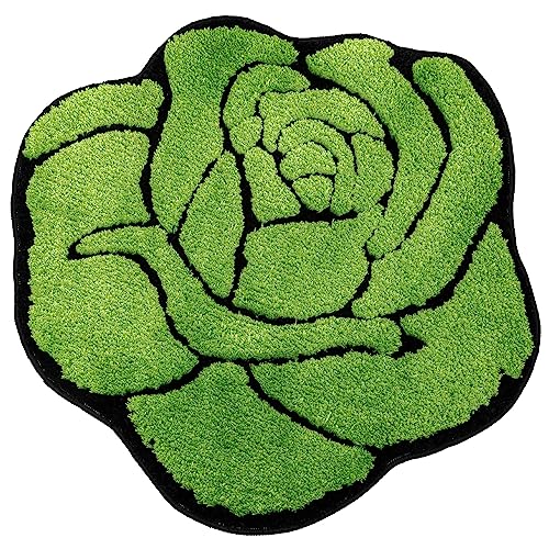 Niedliche Rosen-Badezimmerteppich, grüne Blumen-Badteppiche, flauschig, weich, superfein, floral, Badewannenteppich, rutschfest, Badematte, maschinenwaschbar, Badezimmer, Duschraum, 59.9x64.8 cm von Mibathni