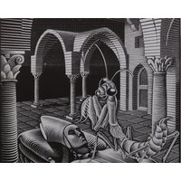 Mc Escher Vintage Druck 1971 | Traum | 1935 Wohndekor Wand Kunstdruck Schwarz-Weiß-Druck Wanddeko Wandkunst von MibgenPrints