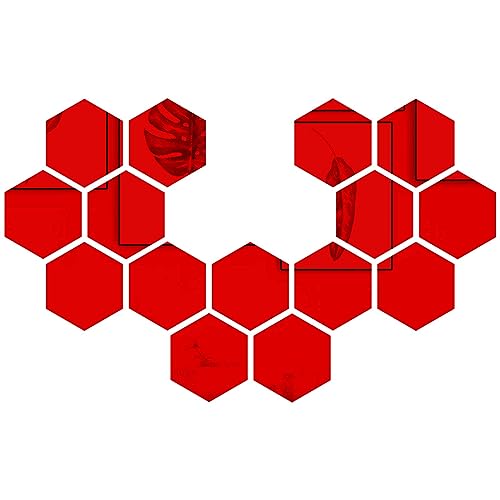 MicButty Spiegelfliesen Selbstklebend, Hexagon Spiegel, Acryl Wandaufkleber, 3D Sechseck Wandspiegel Aufkleber Sticker, DIY Spiegel für Junge Mädchen Kinderzimmer, Schlafzimmer(Rot, 184 x 160 x 92mm) von MicButty