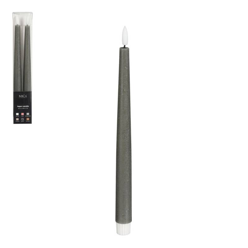 Mica Decorations LED Spitzkerze batteriebetrieben grau Ø 2 x 29 cm warmweiß 2 Stück von Mica Decorations